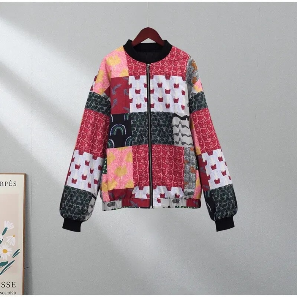 #26 LAST 1! Multicolor patch zip up lightweight bomber coat - Picture 10 of 12